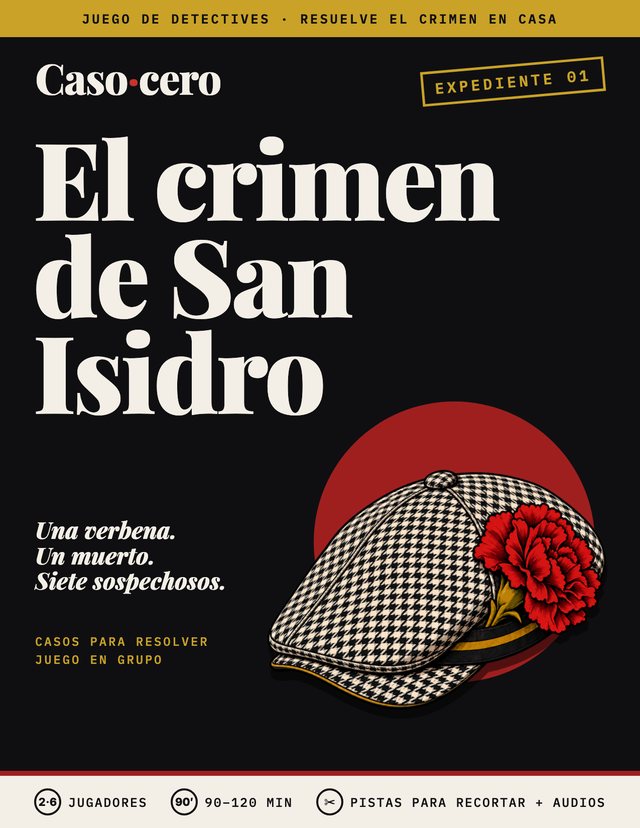 Portada de El crimen de San Isidro: una gorra de chulapo de cuadros con un clavel rojo sobre fondo negro